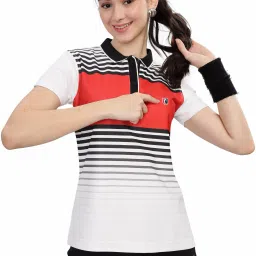 Women Printed Polo Neck Polyester Red, White T-Shirt-image-68