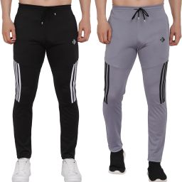 Pack of 2 Men Solid Grey, Black Track Pants-image-7