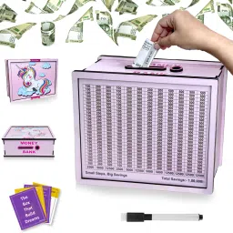 Money Saving Box for Adult 100000, Wooden with Savings Tracker (Space) Coin Bank-image-63