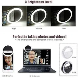 SANEHA Selfie Ring Light Rechargeable Portable with 3-Level Brightness in Light Ring Flash image 4
