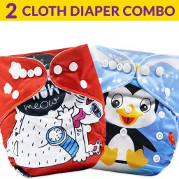 Cloth Diapers for Babies,Washable Reusable Cloth Diaper ll Sizes Adjustable (2 Diapers Combo)(Driving Cat + Penguin)(0-2 Years)(No Inserts Included)-image-2