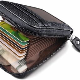 RFID Protected Black Leather Zip Case Credit/Debit/ATM For Men & Women Slot 10 Card Holder-image-26