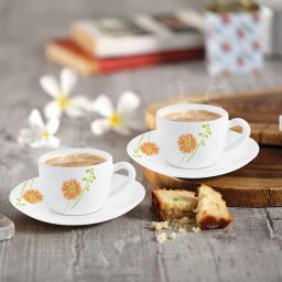 Opalware Orange flower 130ml 6pcs Cup and 6pcs Saucer Set-image-23