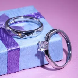 Valentine King Queen Adjustable Couple for Girls and Women Stainless Steel Zircon Sterling Silver Plated Ring Set-15