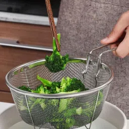 kruvad Round Frying Basket with Folding Removable Handle Deep Frying Basket Deep Frying Basket image 5