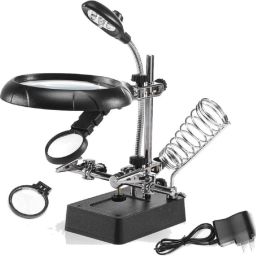 Soldering Led Helping Hand Stand Magnifier Magnifying Lens Clamp Clip Iron Light Glass Tool LED Station Alligator Repair Power Accessory 10x Stand Magnifier-image-30