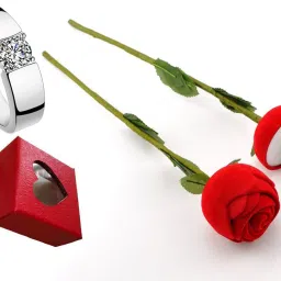 Valentine Day Gift Couple Ring With Beautiful Red Rose Box (1 Rose Box, 1 Pair Rings) Alloy Cubic Zirconia Platinum Plated Ring Set-12