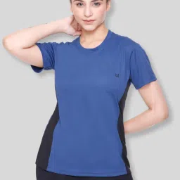 Women Colorblock Round Neck Polyester Dark Green T-Shirt-picture-14