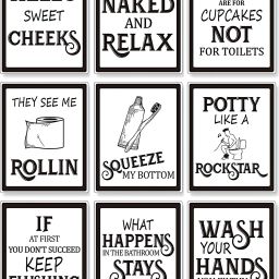 Pack of 9 Pieces Bathroom Wall Art Wall Decor, Funny Vintage Bathroom Sign Bathroom Quotes Sayings Art Prints Bathroom Posters for Wall Restroom Bathroom Decor Pictures (Unframed, Black Font) Paper Print-29