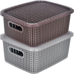 Plastic Multiuses Large M 20 Plastic Basket/Organizer With Lid- Pack of 2 (Grey & Brown) Storage Basket-image-100