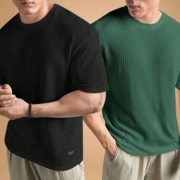 Pack of 2 Men Self Design Round Neck Cotton Blend Multicolor T-Shirt-image-109