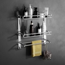 Stainless Steel Multipurpose 3 Layer Shelf Rack for Bathroom with Loofa Holder Stainless Steel Wall Shelf-2