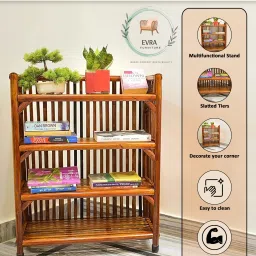 evra Cane bamboo Bookshelf Multipurpose Home Decor Storage Rack Showcase Organizer Solid Wood Semi-Open Book Shelf image 3