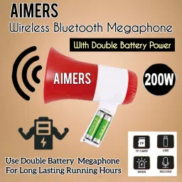 luetooth Megaphone (Red-White) Indoor, Outdoor PA System (200 W) Megaphone Speaker, USB Memory Card Input For Announcing Talk Record Play Indoor, Outdoor PA System-23