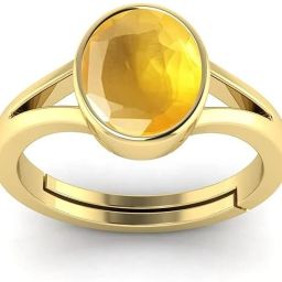 Natural 4.25 Ratti Pukhraj Yellow Sapphire Gem Stone Brass Sapphire Ring Brass Crystal Ring-image-64