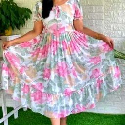 Women Pleated Pink Below Knee Dress-image-56