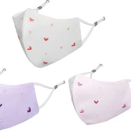 Anti-Pollution, Anti-Bacterial (BFE>99%) 4 Layer Embroidered, Designer, Fashionable & Protective 100% Cotton Cloth Face Mask for Women, Girls with Size Adjustable Ear Loops Heart_Combo_Large_03 Reusable, Washable Cloth Mask-14