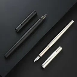 Set Of 2 - Jinhao 35 Matt Black & Silver Metal Body Fine Nib With Converter Fountain Pen-image-3