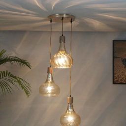 kapoor lampshades Optica 3 Light Amber Glass Round Hanging Pendant Light-picture-45
