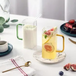 Pack of 2 Borosilicate Glass Square Glass Cup with Handle Milk Coffee Water Heat Resistant Handgrip Mug 400ml-12