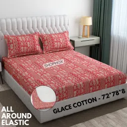180 TC Cotton King Printed Fitted (Elastic) Bedsheet-image-63
