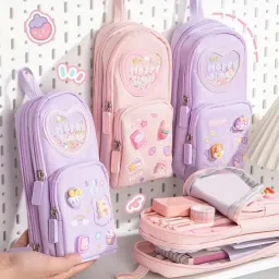 radhey preet Large-Capacity School Bag-Shaped Pencil Case-Durable, Dirt-Resistant, Washable & Portable Stationery Organizer Dirt resistant,Washable&Stationery Organizer RP745 Art Artificial Leather Pencil Box image 2