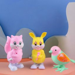 3 pcs Jumping Bird, Rabbit and Squirrel Key Operated Wind Up Toys-3