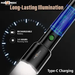daily needs shop Rechargeable Torch Light Zoomable Head 3 Mode LED 50 Watt High Brightness Torch 5 hrs Torch Emergency Light image 3