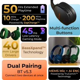 triggr Trinity 2 with Dual Pairing, ENC, Fast Charge, 50H Battery, Rubber Finish, v5.3 Bluetooth Headset image 2