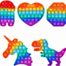POPit Fidget Toys, Push Pop Bubble Fidget Sensory Toy,Autism Special Needs Silicone Stress Relief Toy,Great Fidget Toy Sensory Toys Novelty Gifts for Girls Boys Kids Adults (Heart Octagon Dinosaur Unicorn Robot Rainbow, Multi) Kids Toy pack of 5 POPit Fidget Toys Kids Toy-25