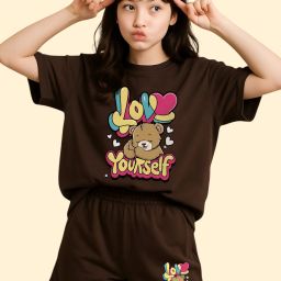 Women Top & Shorts Set Brown Graphic Print-image-6