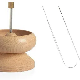 Set of Bead Spinner and 2 Pc Big Eye Beading Curved Needle 3.5 Inches Set-0