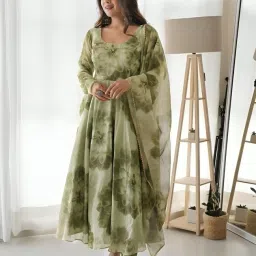 Printed, Floral Print Georgette, Crepe Stitched Anarkali Gown-image-1