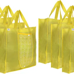 heart home Foldable Reusable Smiley Printed Shopping Bag with One Small Pocket (Set Of 6,Yellow) Pack of 6 Grocery Bags-picture-22