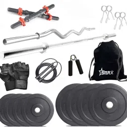 16 kg Pure Rubber weight Plates with 3ft Curl Rod and 5ft Straight Rod and Accessories Home Gym Combo-7