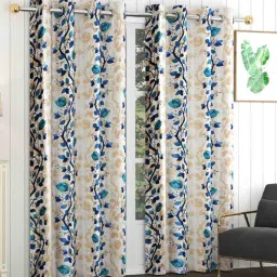 exporthub Blue Polyester Floral 8Ft Blackout Eyelet Door Curtains (Pack of 2)-picture-20