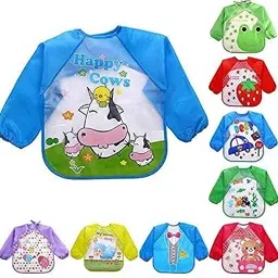 Full Sleeve Washable Waterproof Bib For Babies/Kids (Assorted Color) (Pack of 1)-image-29
