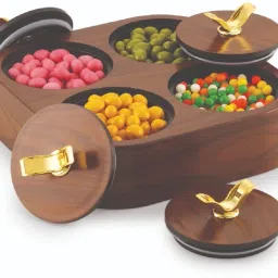 - Pixel-4 Multipurpose Set - 4 Inbuilt Bowls With Tray - Silicon Ring (Brown) Bowl, Tray Serving Set-picture-0