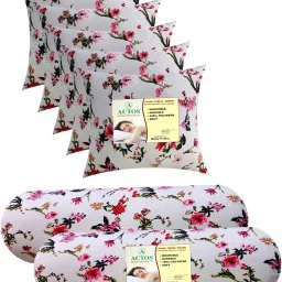 Combo Set Of 5 Cushion And 2 Microfibre Floral Bolster Pack of 7-image-67