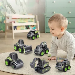 Unbreakable Bulldozer Construction Crane Toy Set Roller Mixer Truck-image-2