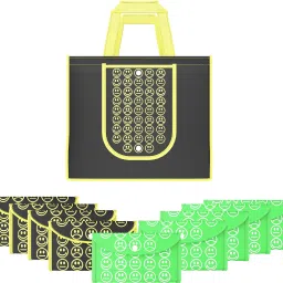 Pack of 10 Smile Foldable Grocery/Shopping Bags For Women | Black Yellow & Green Pack of 10 Grocery Bags-image-84