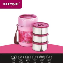 trueware Fresh Meal Plus 3 Lunch Box with 3 SS Container,300 ml X 3 PU Insulated BPA Free 3 Containers Lunch Box image 5