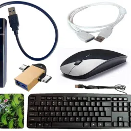 ANJO Wired Keyboard-Wireless Mouse-Pad-USB Hub 3.0-Cleaner-2in1 OTG-Ext Cable 1.5m Combo Set-4