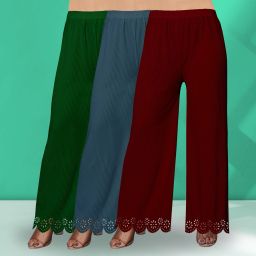 Pack of 3 Women Straight Fit Multicolor Lycra Blend Trousers-image-29