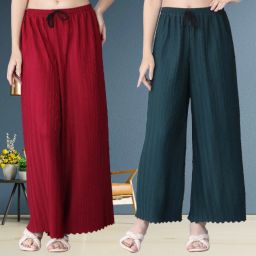 Pack of 2 Women Relaxed Maroon, Green Polyester Trousers-image-7