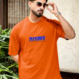 Men Typography Round Neck Cotton Blend Orange T-Shirt-image-32