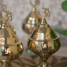 Set of 2 Brass OM Akhand Diya | Deepak/Dia | Akhand Jyot Brass (Pack of 2) Table Diya Set-image-78