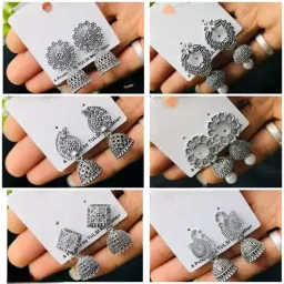 Beautiful 6 Different Design Silver Small Jhumki Pack For Girls & Women Alloy Jhumki Earring-image-15