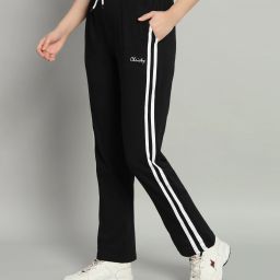 Women Striped Black Track Pants-image-40