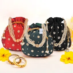 By Kuber Industries Women Pink, Black, Green Potli-image-42